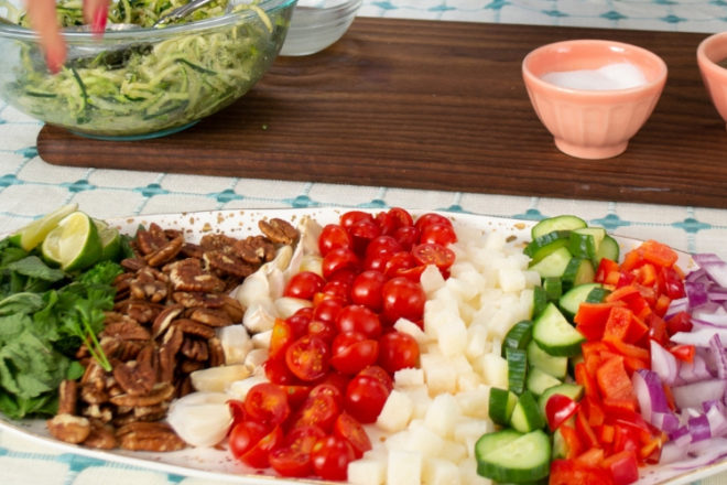 This chopped salad with mint-flavored dressing has got it going on! It's filled with varying textures and a fresh flavor that's perfect on a hot summer day!