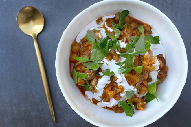 This super flavorful Slow Cooker Chickpea Curry takes just minutes to assemble and, by the time the fam is famished, dinner is served. Boom! Get the recipe.
