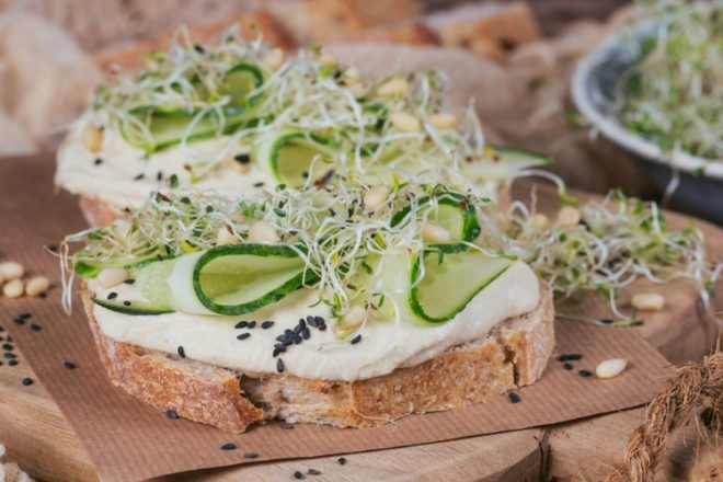 Move over avocados because there’s a new toast topper in town! In this easy toast recipe, creamy tahini is topped with crunchy cucumber. It's a must-make!