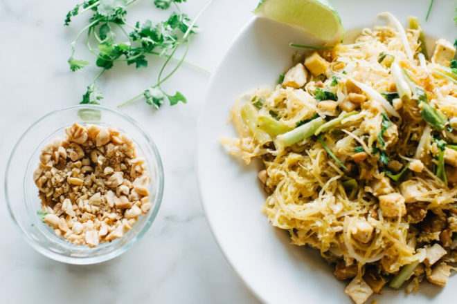 Pad Thai Noodle Dish with cilantro on the side