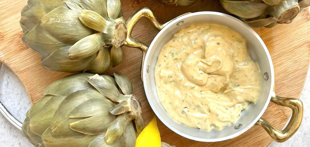 Artichokes served with spicy mayo sauce