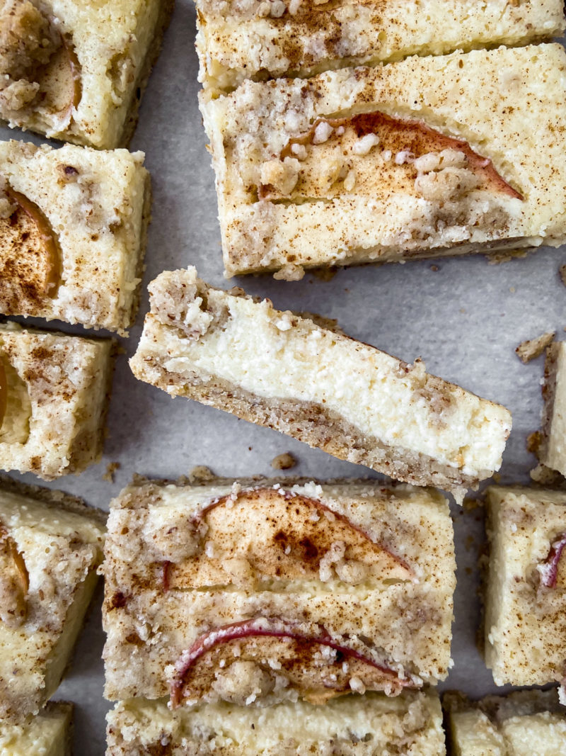 Dairy Free Apple Cinnamon Crumble Cheesecake Bars - The Flexible Chef